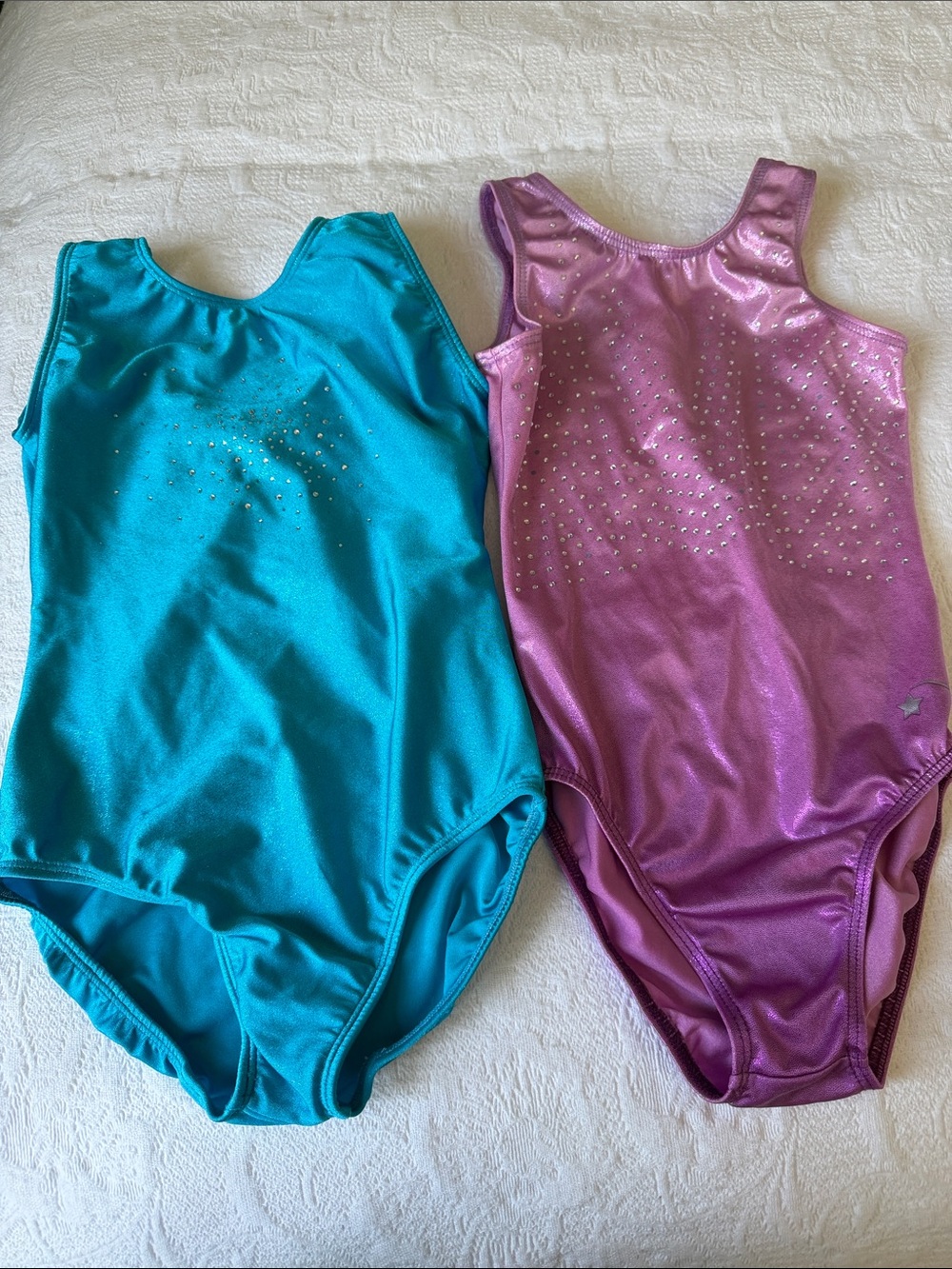 Eurotard Teal and Destira Pink Shiny Dance Leotard Girls M